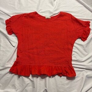 Red Ruffle Hem Blouse